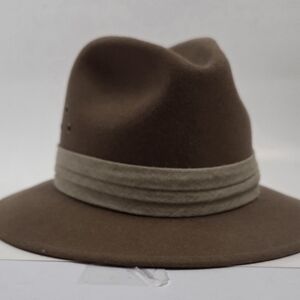 B By Bollman Brown Fedora Hat with Tan Linen Band Small